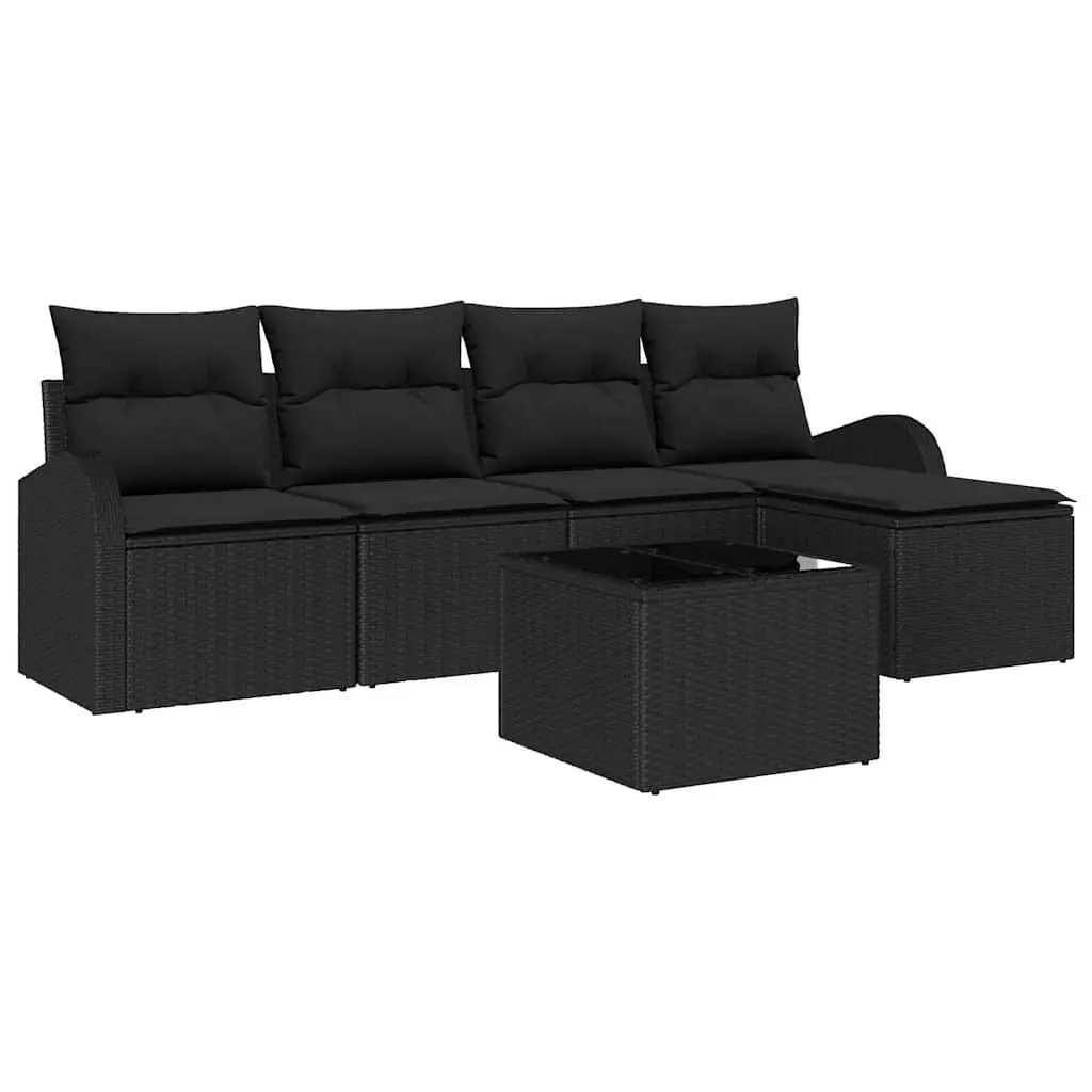 Outdoor Sofa Set Modular Garden Furniture 6 Piece Black Rattan Lounge with Storage