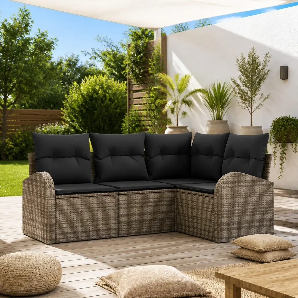 Garden Sofa Set 4 Piece Modular Outdoor Furniture Grey Poly Rattan Patio Seating