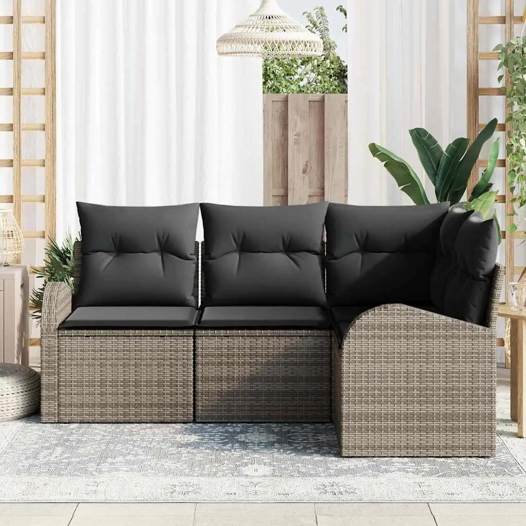 Garden Sofa Set 4 Piece Modular Outdoor Furniture Grey Poly Rattan Patio Seating
