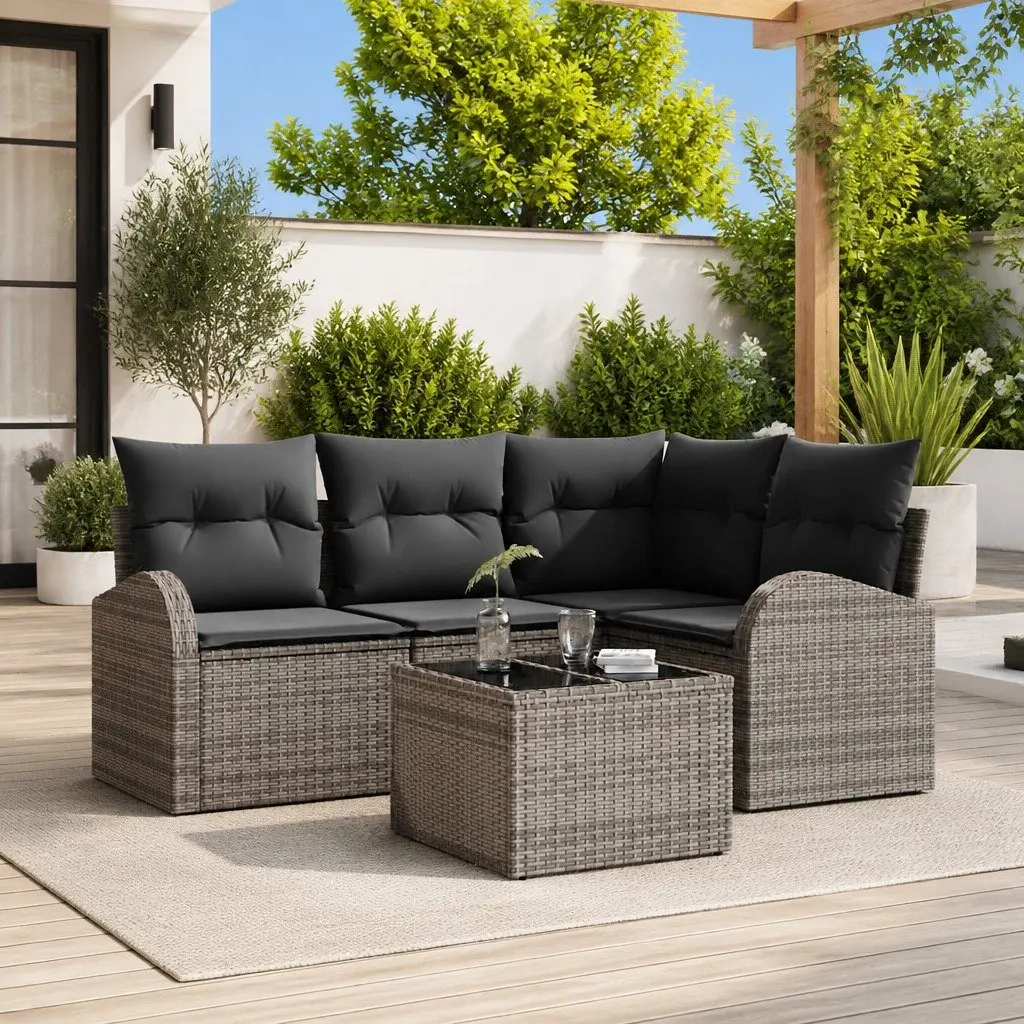 Garden Sofa Set 5 Pieces Modular Outdoor Furniture Grey Poly Rattan