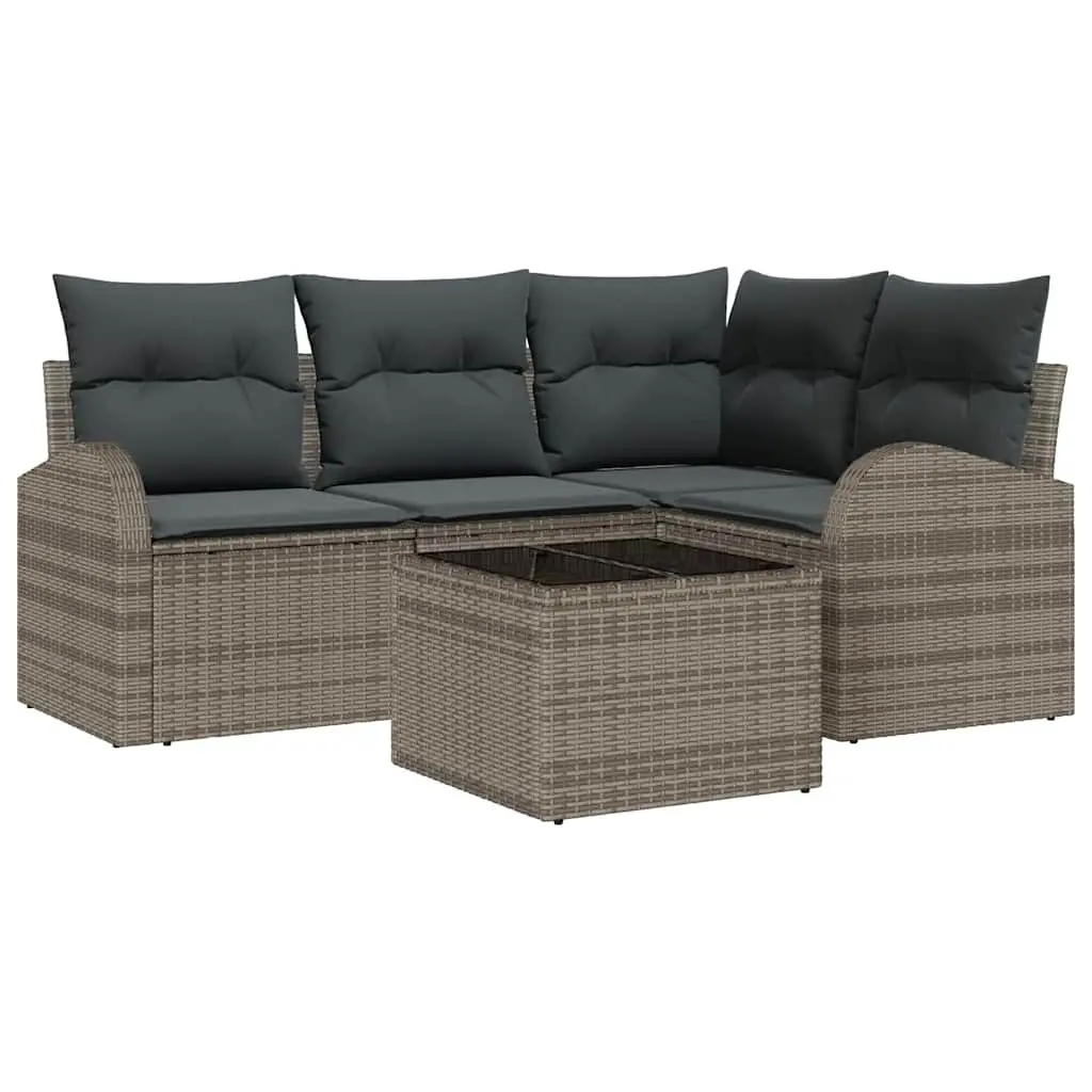 Garden Sofa Set 5 Pieces Modular Outdoor Furniture Grey Poly Rattan