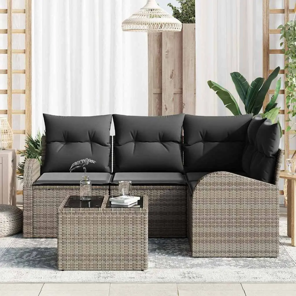 Garden Sofa Set 5 Pieces Modular Outdoor Furniture Grey Poly Rattan
