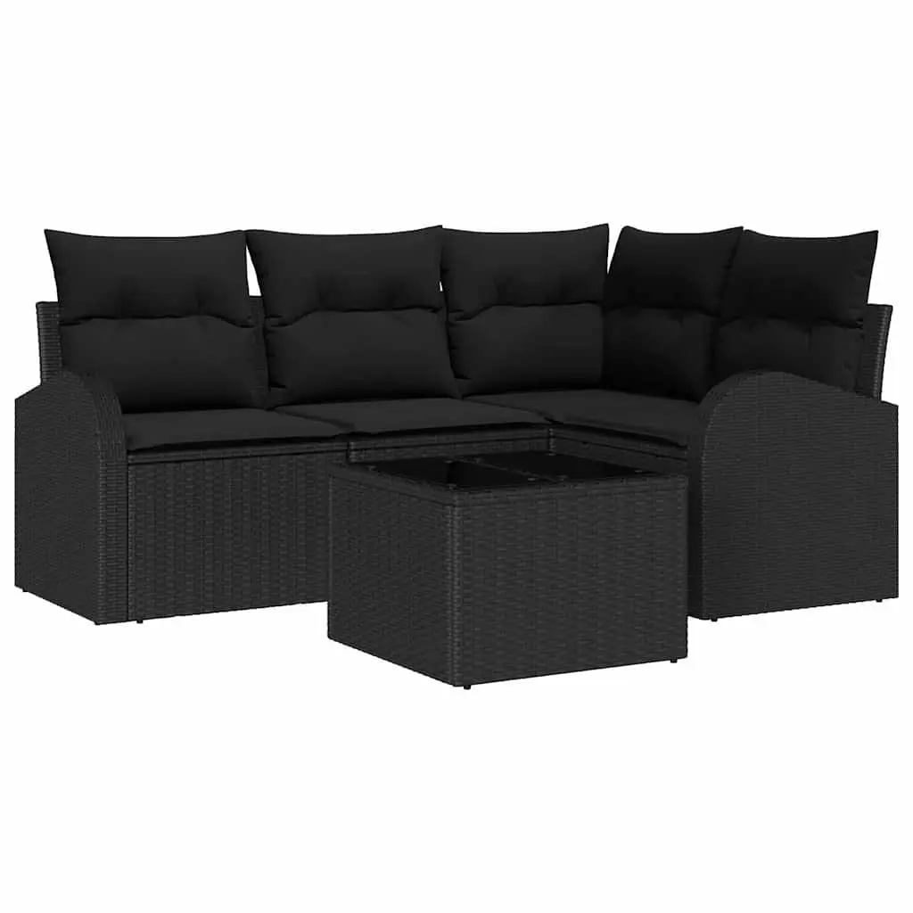 Garden Sofa Set Outdoor Furniture Modular Lounge Patio Black Poly Rattan 5 pcs