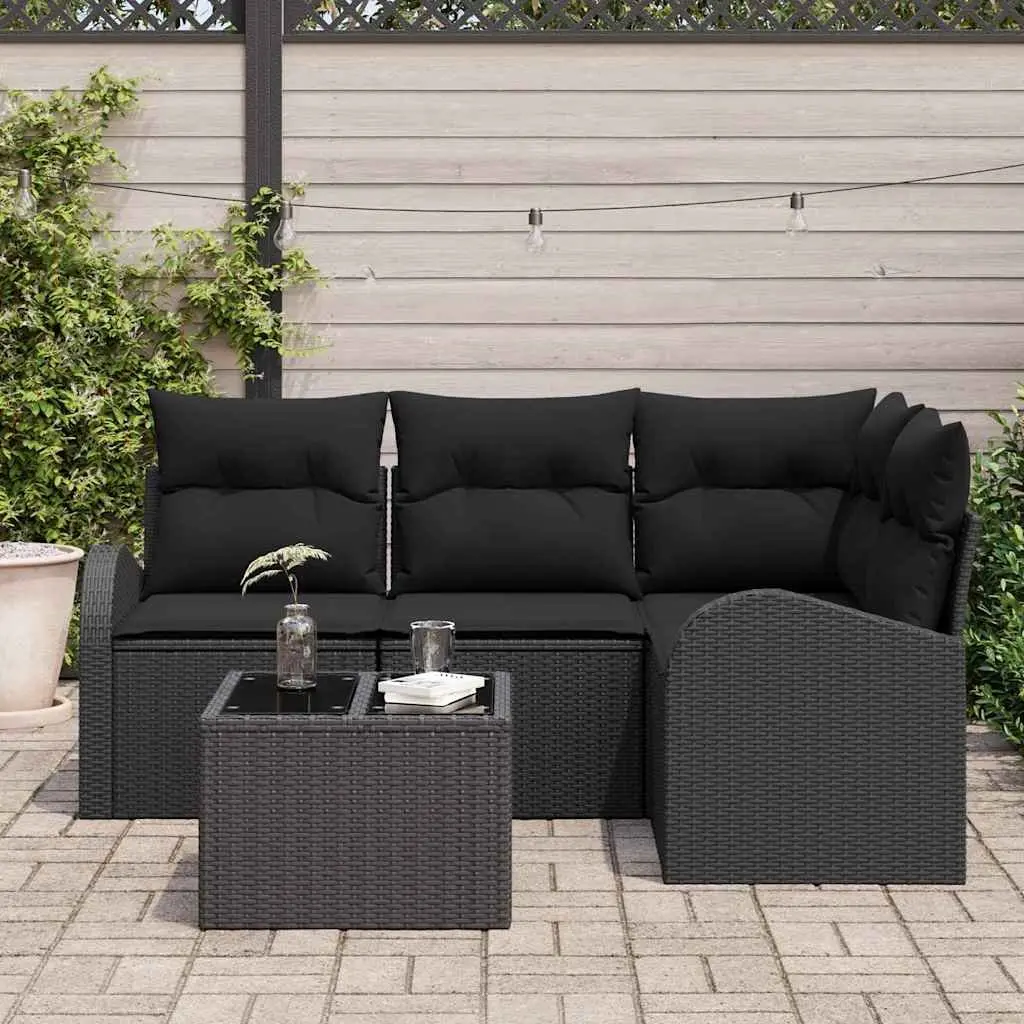 Garden Sofa Set Outdoor Furniture Modular Lounge Patio Black Poly Rattan 5 pcs