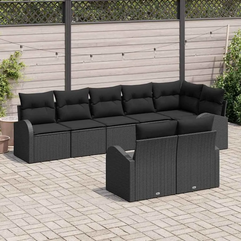 Modular Outdoor Furniture Sofa Set 8 Piece Black Poly Rattan Sectional for Garden and Patio