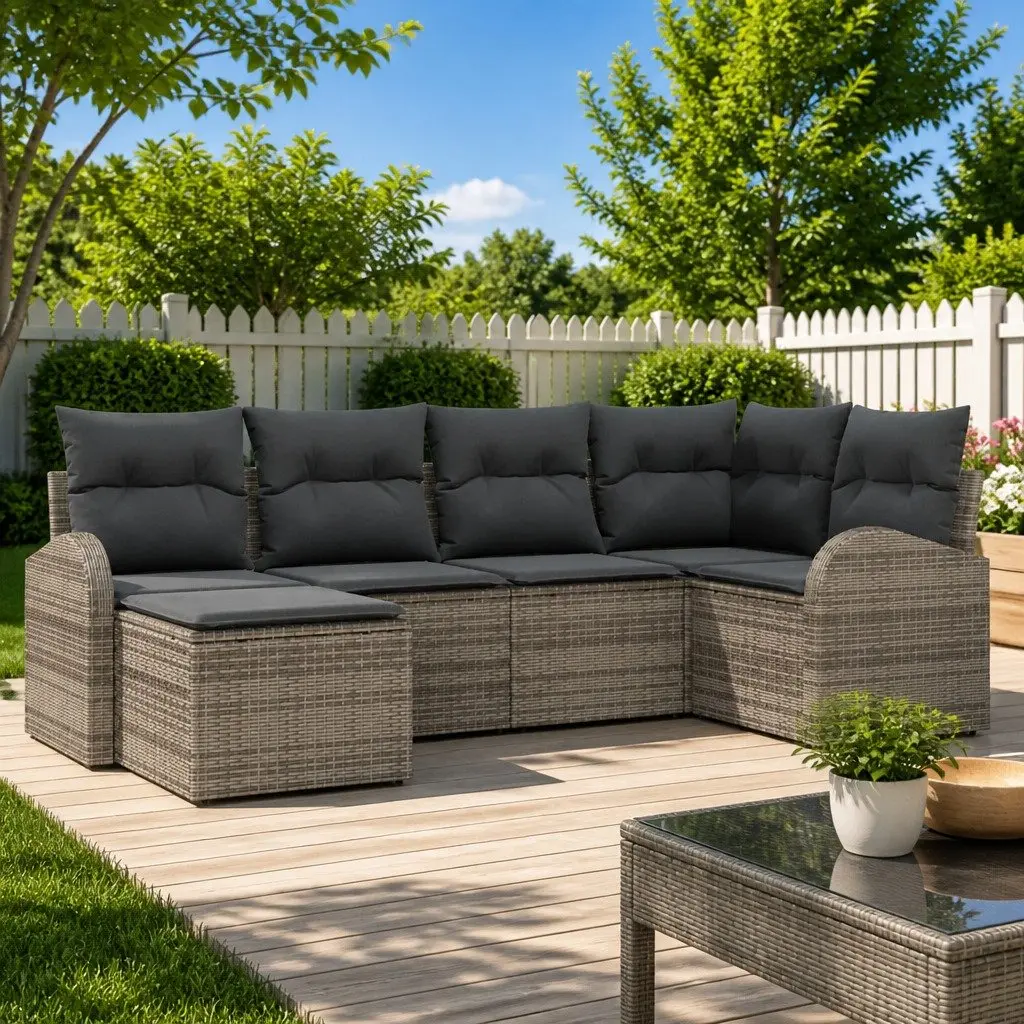Modular Outdoor Sofa Set 6 Piece Garden Furniture Grey Poly Rattan with Storage