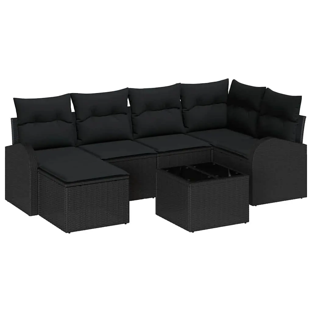 Modular Outdoor Garden Sofa Set 7 Pieces Black Poly Rattan with Storage Cushions