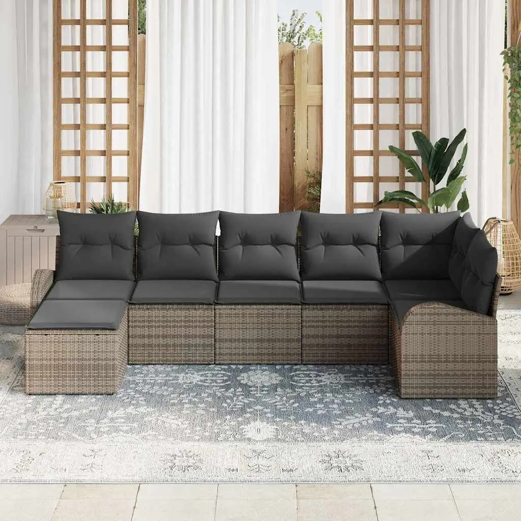 7-Piece Grey Rattan Sofa Set for Outdoor Spaces