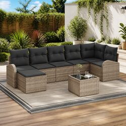 Comfortable Grey Outdoor Sofa Set: 8-Piece Modular Design