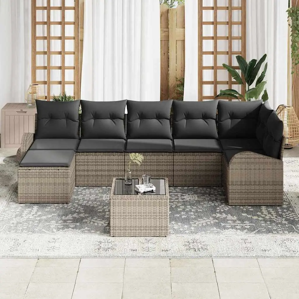 Grey Poly Rattan Outdoor Sofa Set 8 Pieces Modular Garden Furniture with