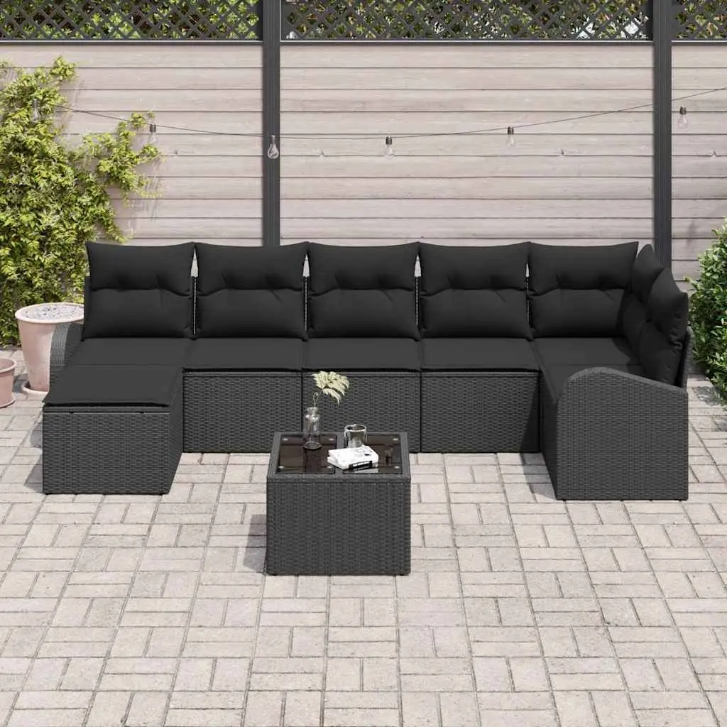 Modular Outdoor Sofa Set 8 Pieces Garden Furniture Black Poly Rattan