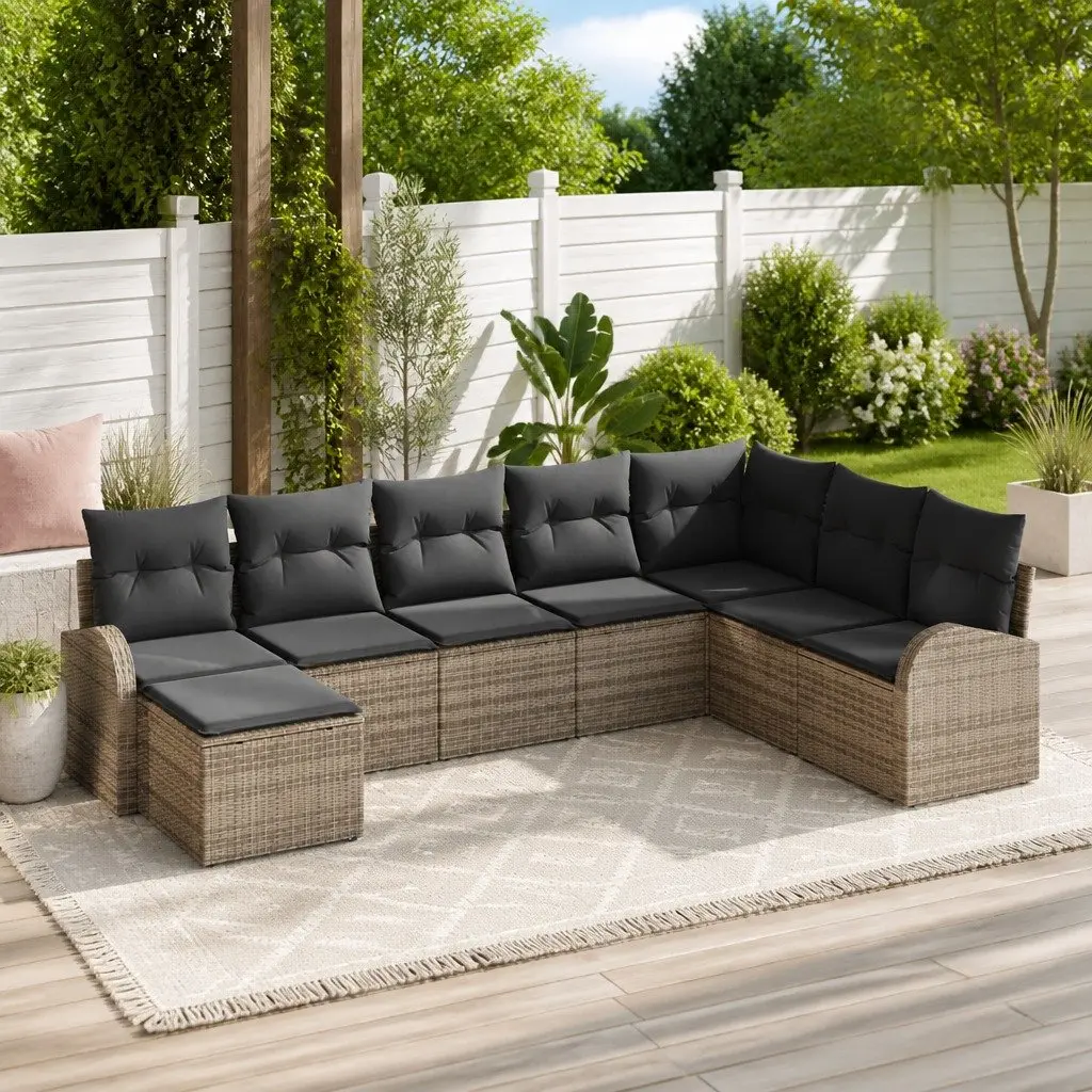 Outdoor Garden Sofa Set Modular Sectional 8 Piece Grey Poly Rattan with Storage
