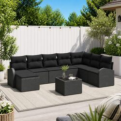 Outdoor Garden Sofa Set 9 pcs Black Poly Rattan Modular Sectional with Storage