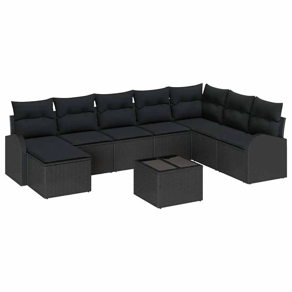 Outdoor Garden Sofa Set Modular Sectional 9 Piece Black with Storage