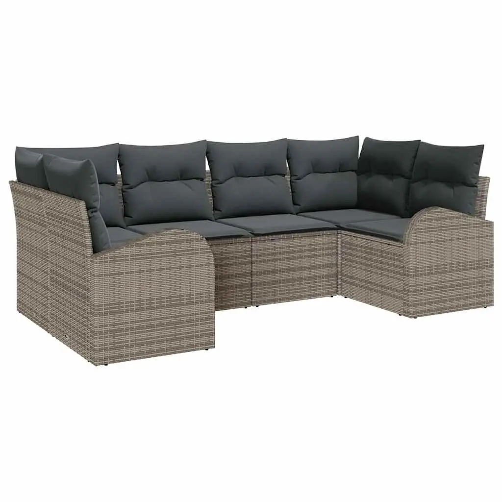 Garden Sofa Set Outdoor Lounge 6 Pieces Grey Poly Rattan with Cushions