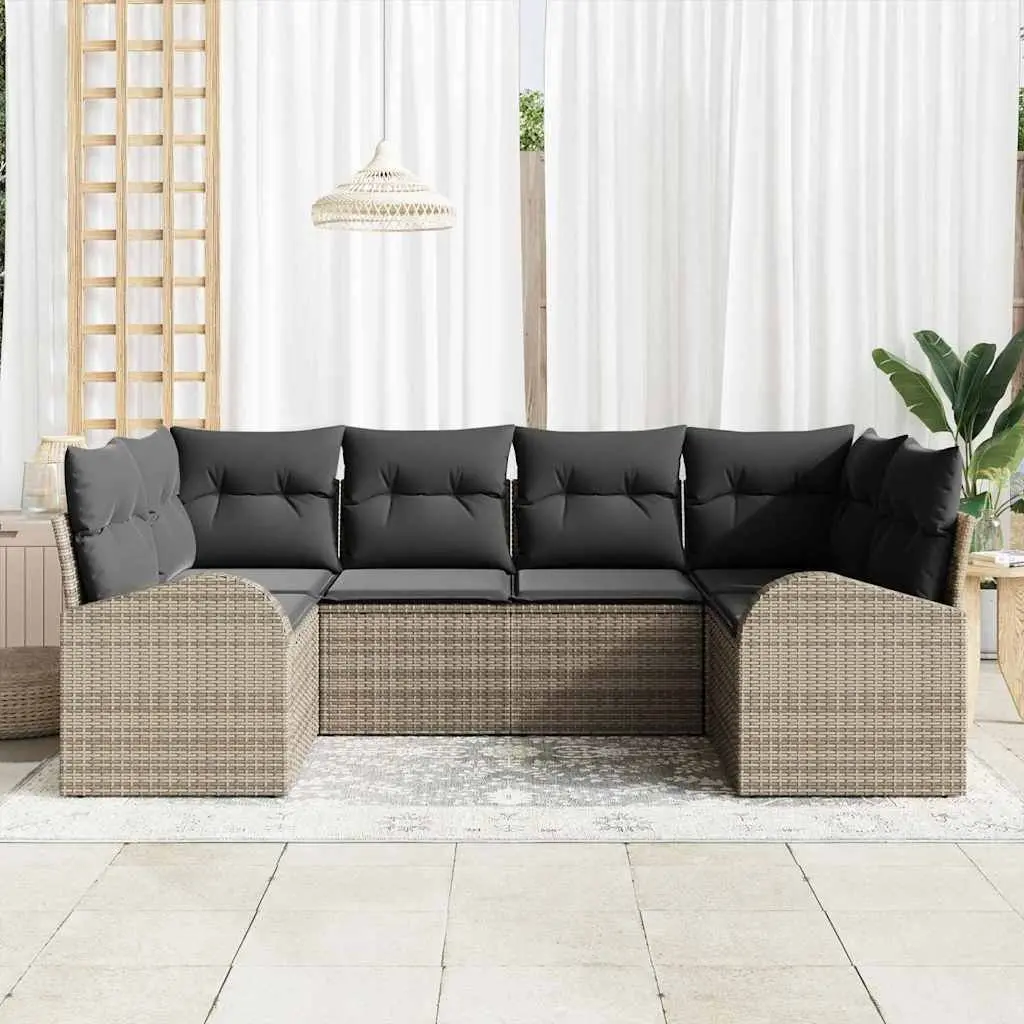 Garden Sofa Set Outdoor Lounge 6 Pieces Grey Poly Rattan with Cushions