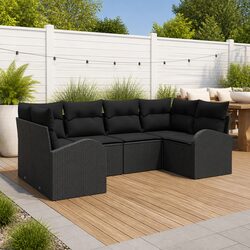 Practical 6-Piece Black Garden Sofa Set for Outdoor Use