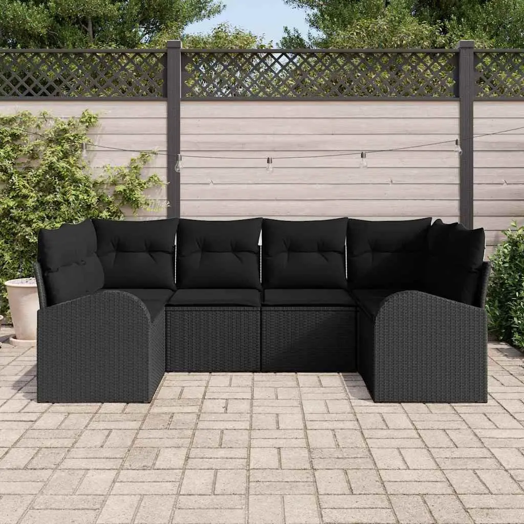 6-Piece Black Garden Sofa Set for Outdoor Use