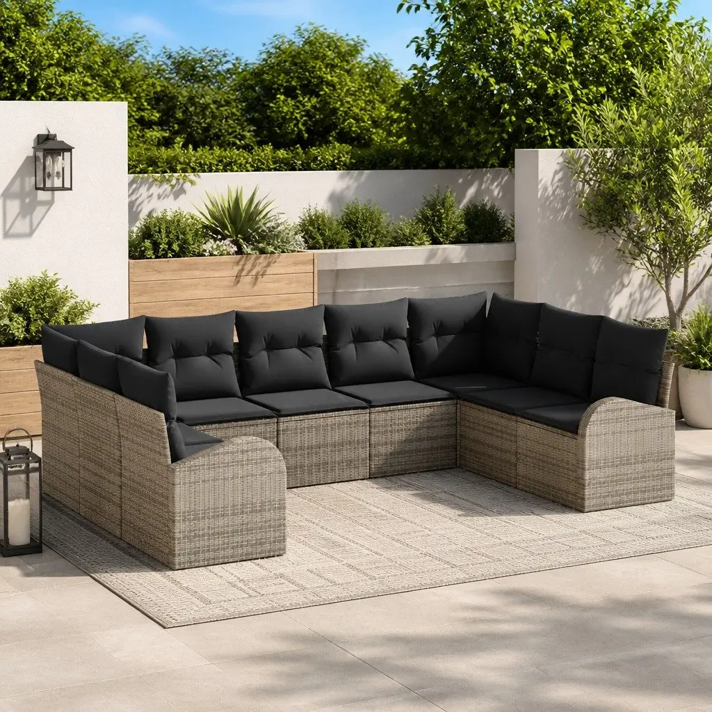 Modular Garden Sofa Set Outdoor Furniture 9 Pieces Grey Poly Rattan Patio Lounge