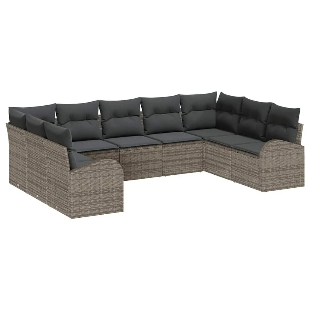 Modular Garden Sofa Set Outdoor Furniture 9 Pieces Grey Poly Rattan Patio Lounge