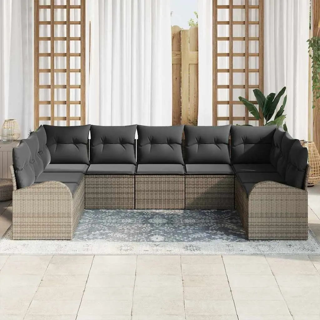 Modular Garden Sofa Set Outdoor Furniture 9 Pieces Grey Poly Rattan Patio Lounge