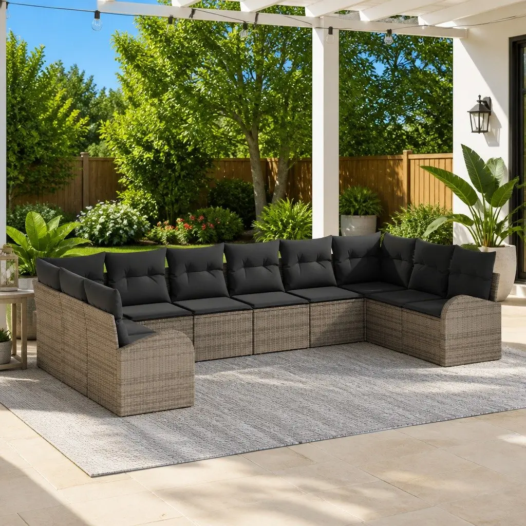 Modular Garden Sofa Set 10 Pieces Outdoor Seating Grey Poly Rattan