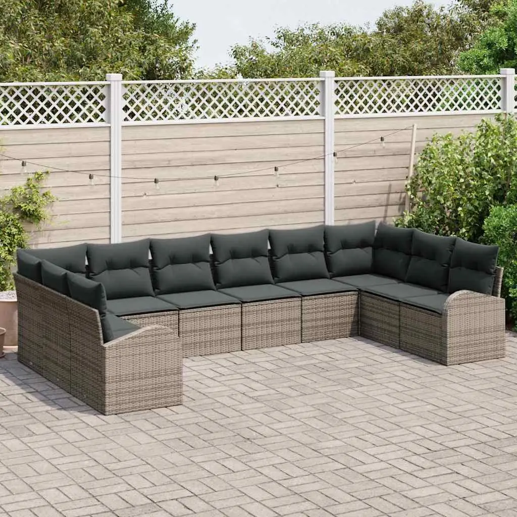 Modular Garden Sofa Set 10 Pieces Outdoor Seating Grey Poly Rattan