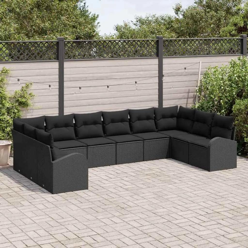 10 Piece Modular Outdoor Garden Sofa Set Black Poly Rattan Patio Seating