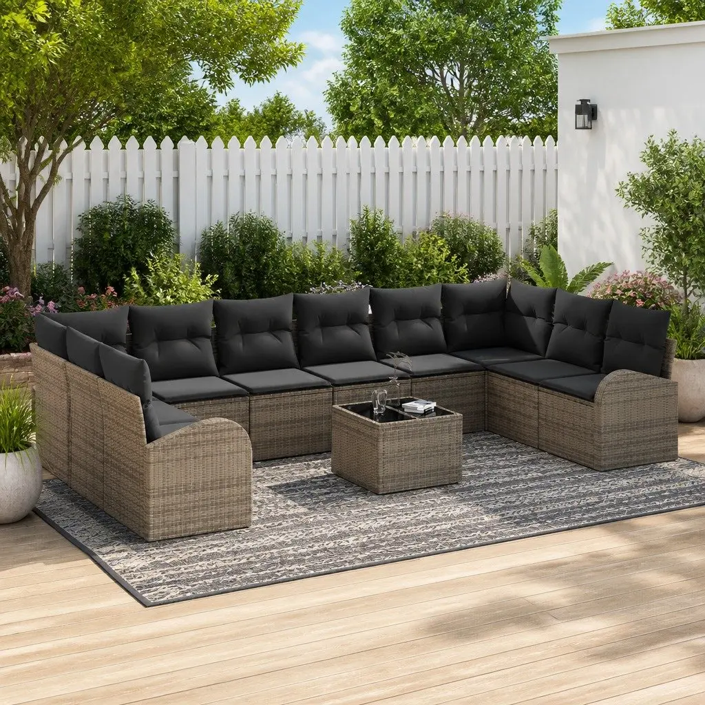 Outdoor Garden Sofa Set Modular Seating 11 Piece Light Grey Poly Rattan