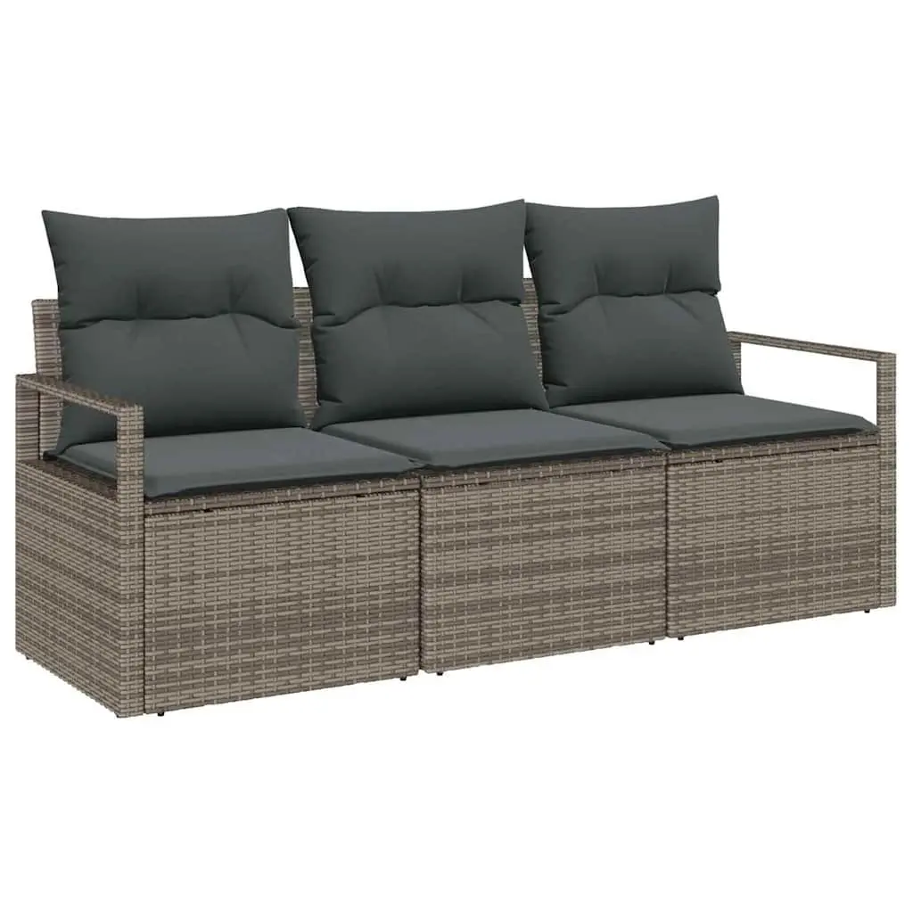 3 Piece Grey Patio Lounge Sofa Set Outdoor Seating Poly Rattan Garden Furniture