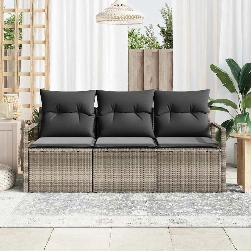 3 Piece Grey Patio Lounge Sofa Set Outdoor Seating Poly Rattan Garden Furniture