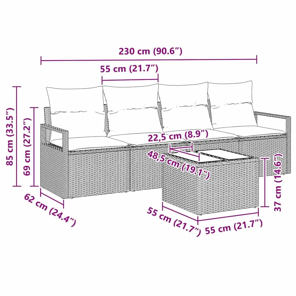 Outdoor Sofa Set 5 Piece Black Poly Rattan Garden Furniture with Storage Benches