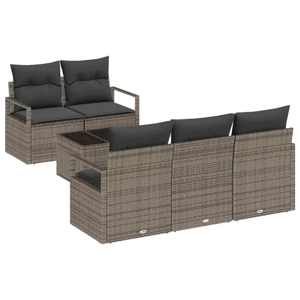 Modular Garden Sofa Set 6 Piece Outdoor Seating Grey Poly Rattan Furniture with Cushions