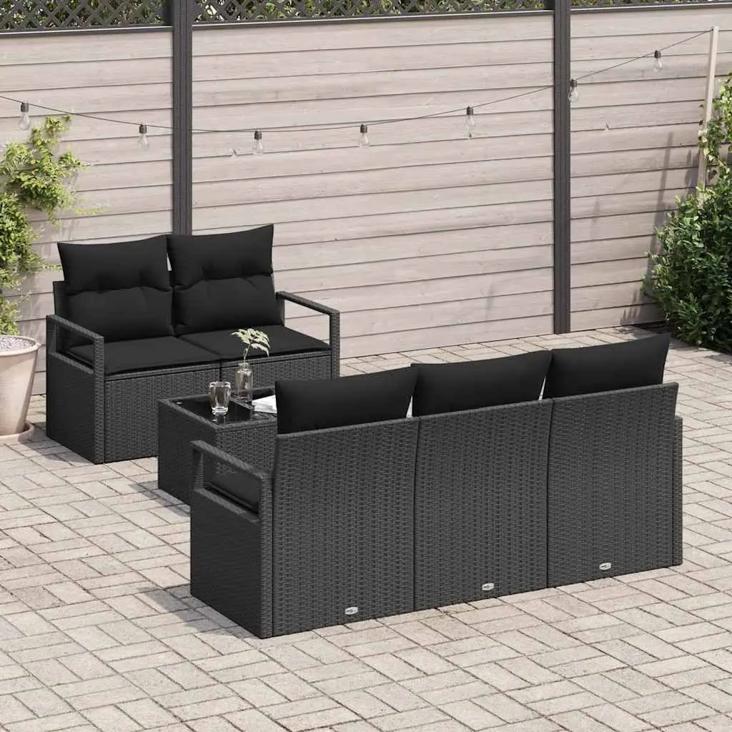 Garden Sofa Set 6 Piece Modular Outdoor Seating Black Poly Rattan with Cushions