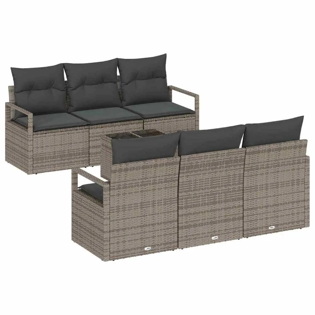 7 Piece Outdoor Garden Sofa Set Modular Patio Seating Grey Poly Rattan