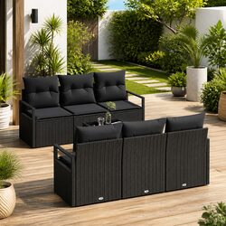 7-Piece Black Poly Rattan Sofa Set - Value and Durability
