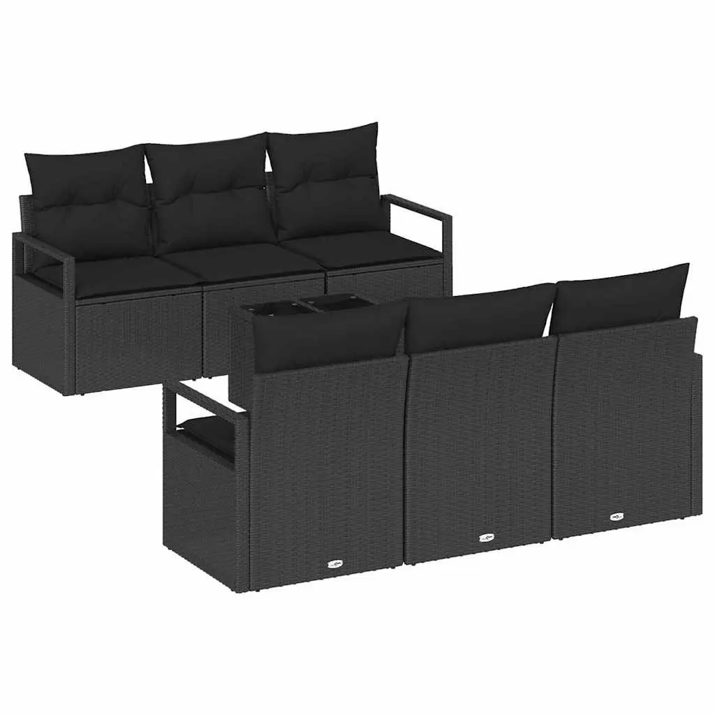 Outdoor Garden Sofa Set Modular Seating 7 Piece Black Poly Rattan with Cushions