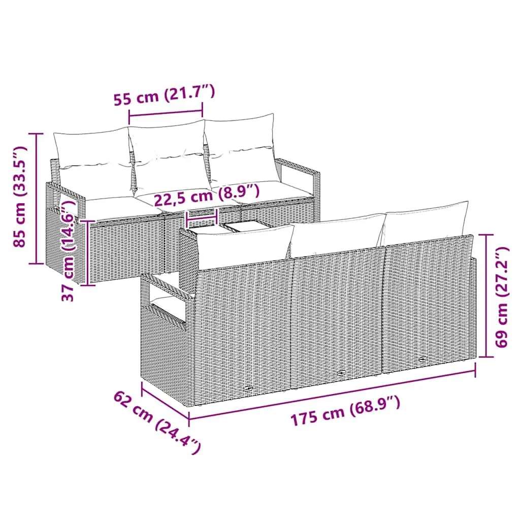 Outdoor Garden Sofa Set Modular Seating 7 Piece Black Poly Rattan with Cushions