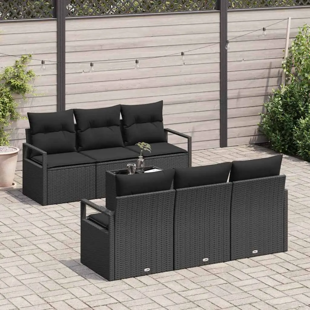 Outdoor Garden Sofa Set Modular Seating 7 Piece Black Poly Rattan with Cushions
