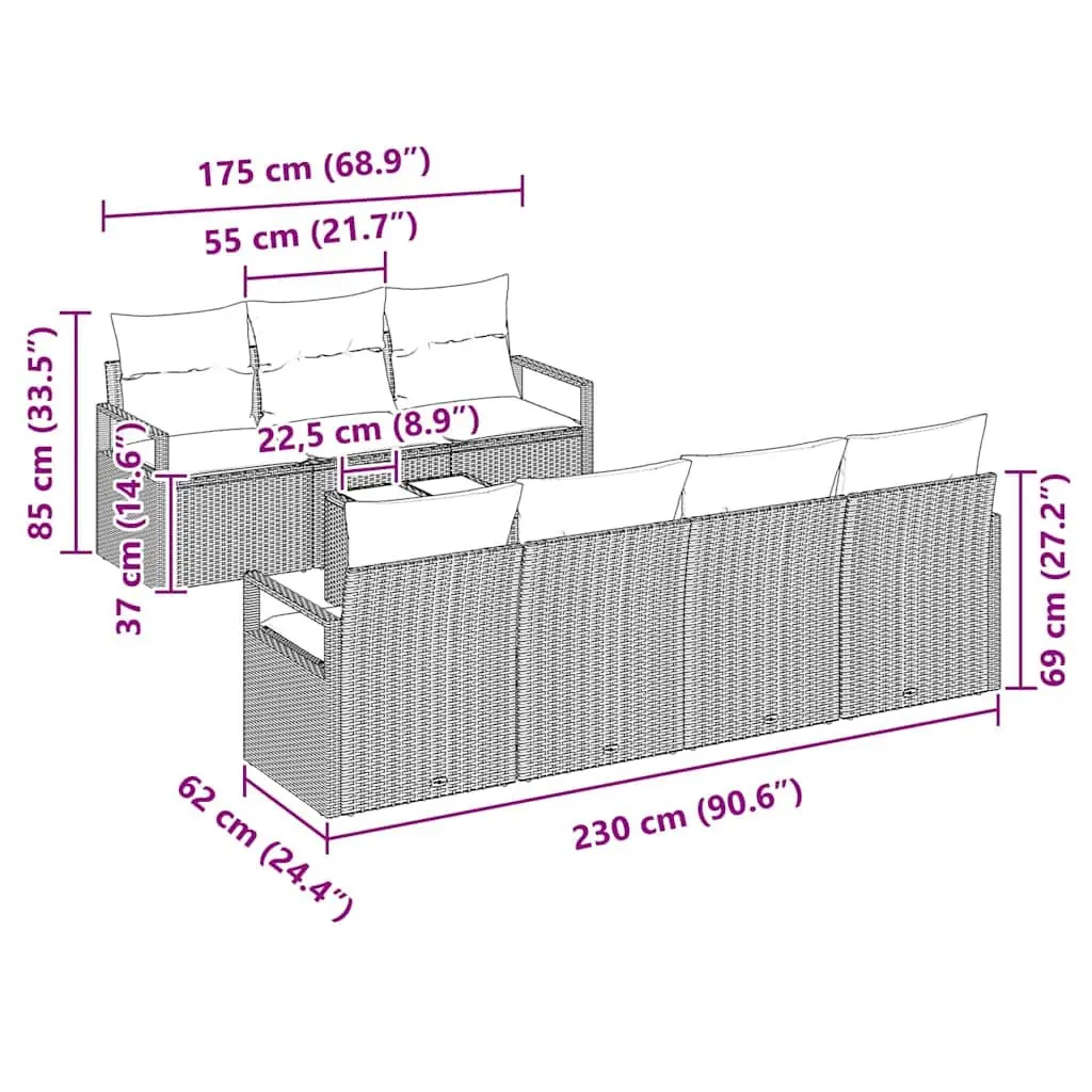 Modular Garden Sofa Set 8pcs Grey Poly Rattan Outdoor Furniture Lounge Seating