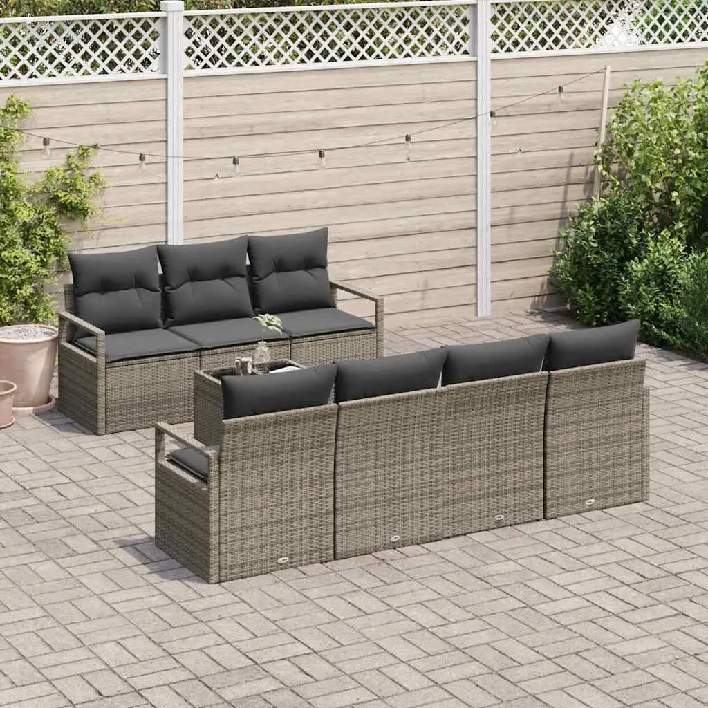 Modular Garden Sofa Set 8pcs Grey Poly Rattan Outdoor Furniture Lounge Seating