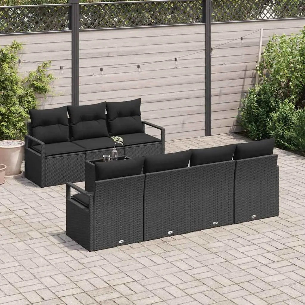 Modular Garden Sofa Set 8 Piece Outdoor Seating Black Poly Rattan Lounge with Cushions