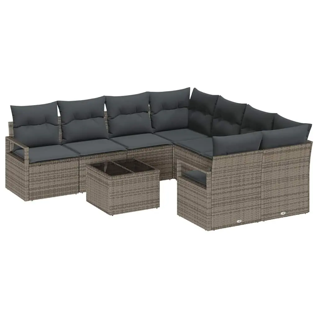 Outdoor Sofa Set Grey Poly Rattan Garden Furniture 9 Pieces with Cushions