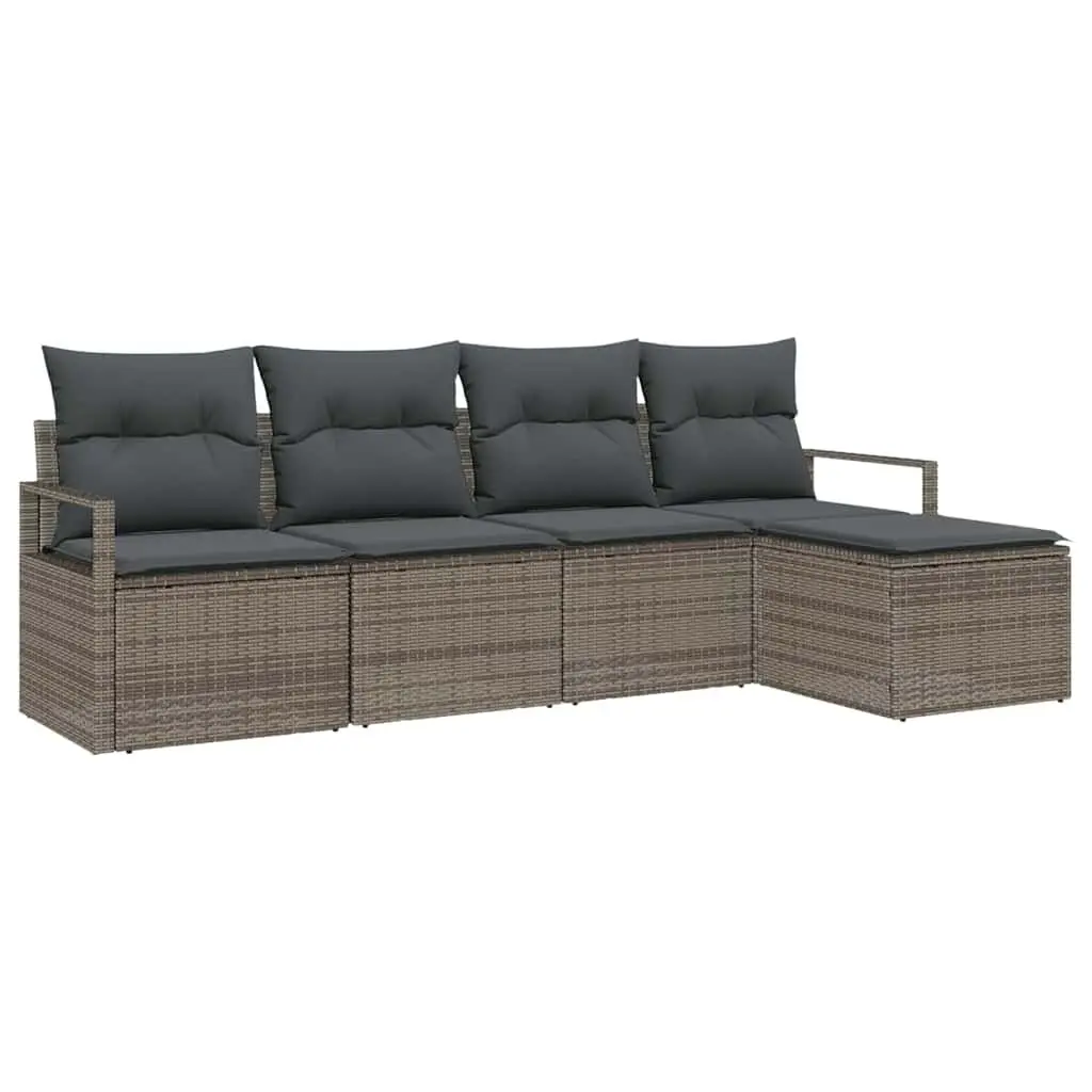 5-Piece Grey Poly Rattan Sofa Set with Storage