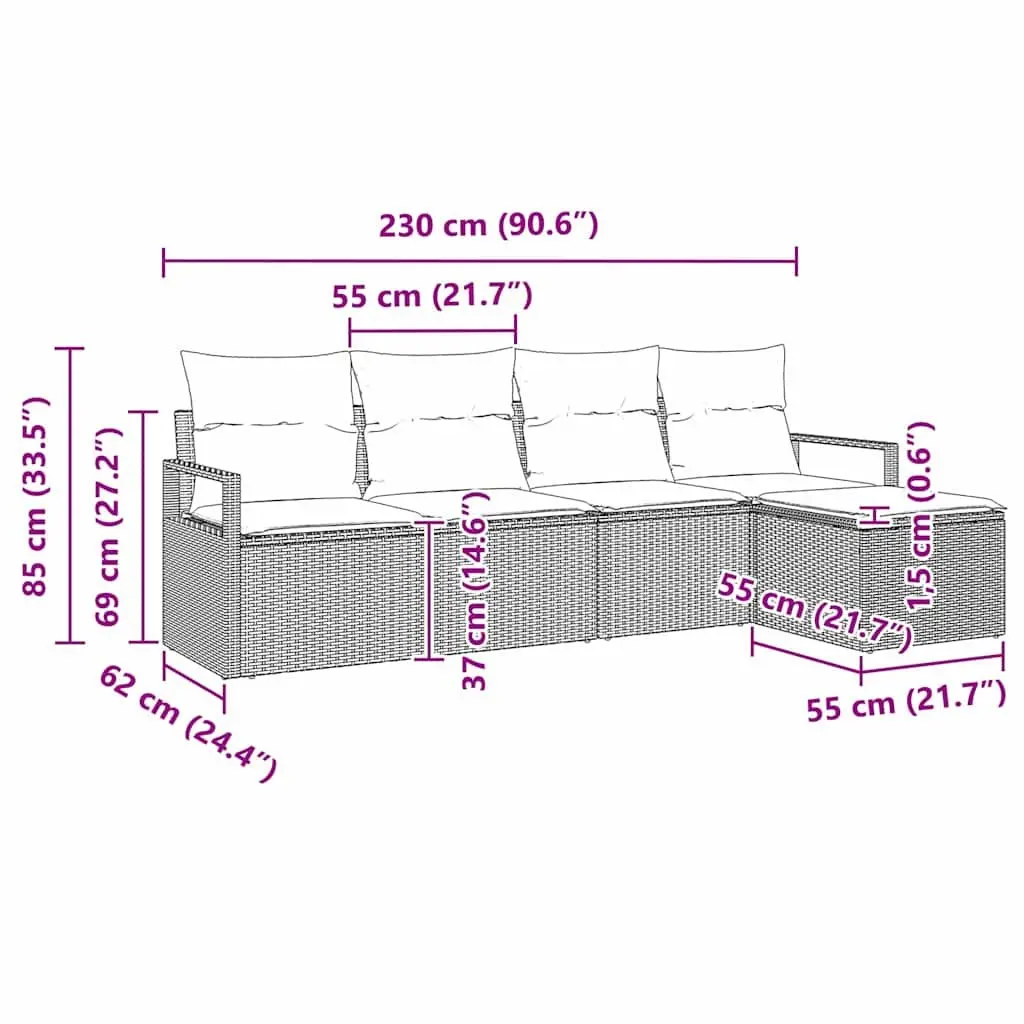 5-Piece Grey Poly Rattan Sofa Set with Storage