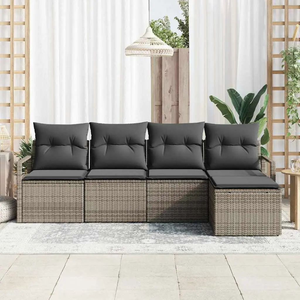 5-Piece Grey Poly Rattan Sofa Set with Storage