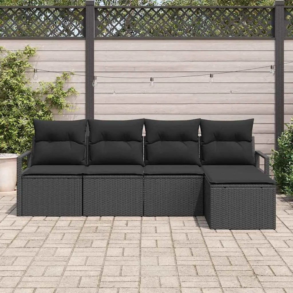 Outdoor Sofa Set Modular Garden Seating 5 Piece Black Poly Rattan with Storage