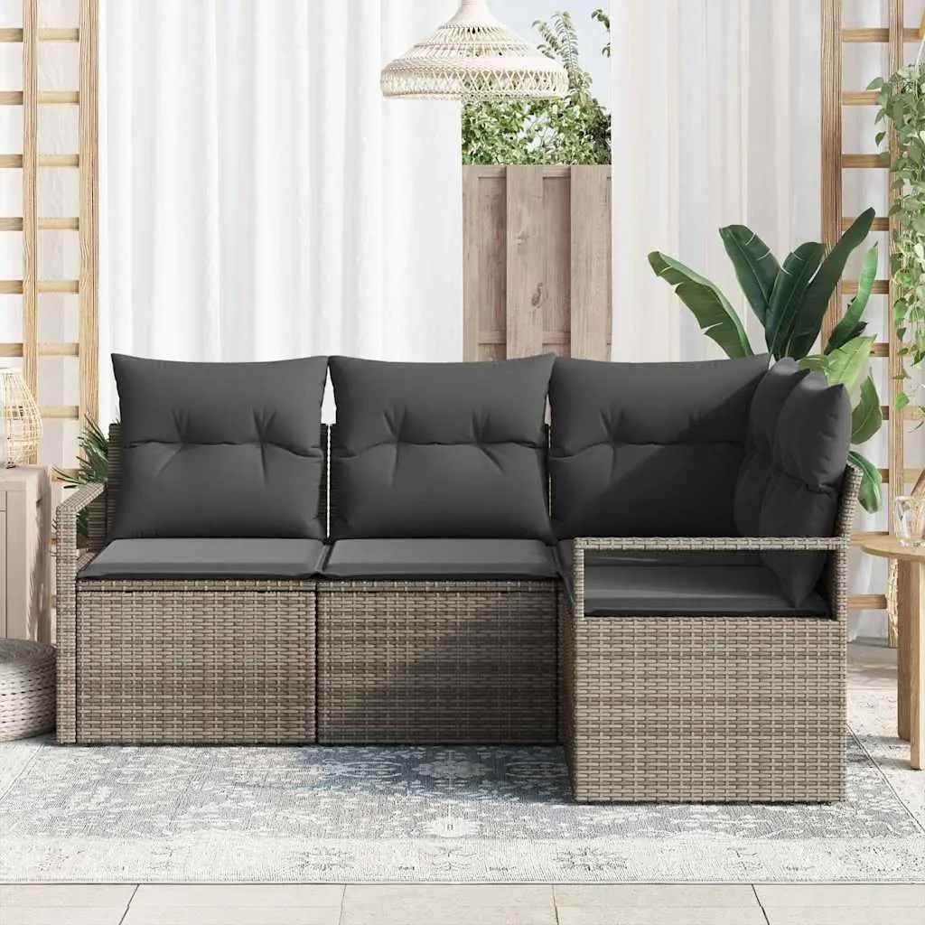 Outdoor Sofa Set 4 Piece Grey Poly Rattan Garden Seating Modular with Cushion