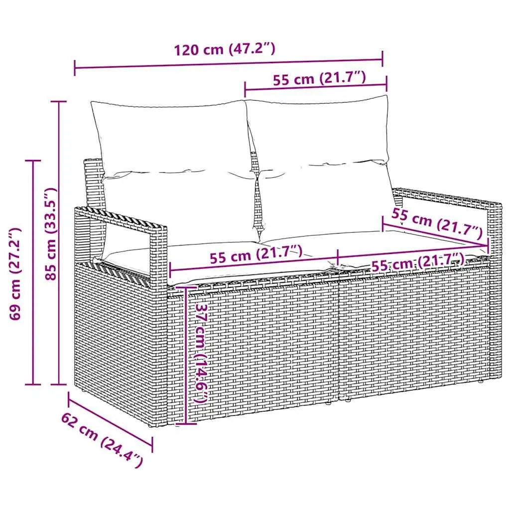 Outdoor Sofa Set 4 Piece Modular Garden Furniture Black Poly Rattan with
