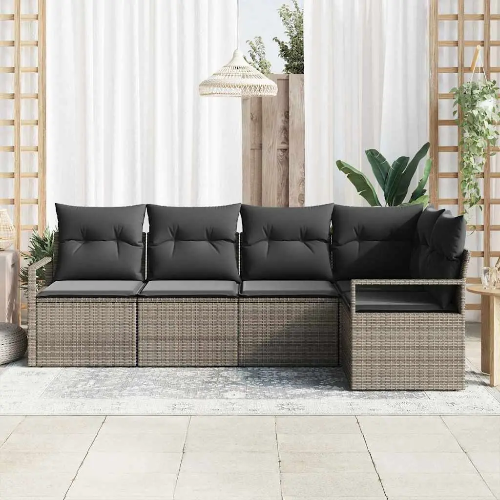 Garden Sofa Set Modular Sectional Outdoor Seating 5 Piece Grey Poly Rattan